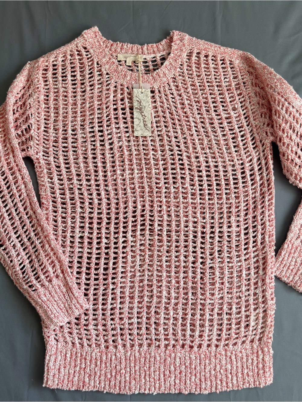Mystree Women's Pink Open-Knit Crewneck Sweater (D0012)